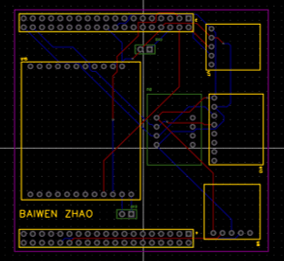 PCB 走线设计图，可见排针焊盘与信号走线